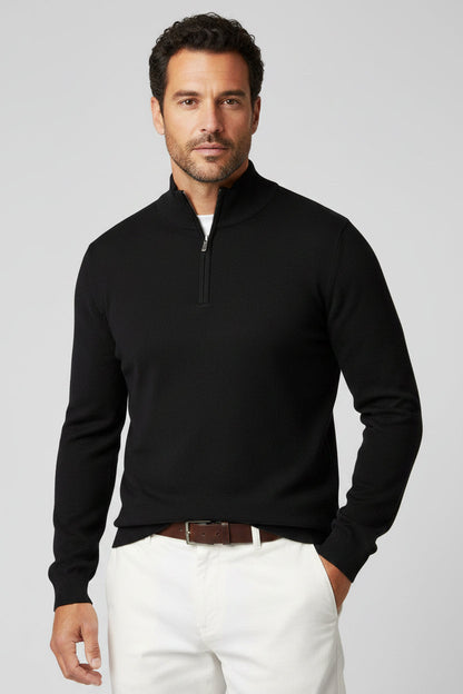 Solomon | Men's Jumper Quarter-Zip Wool-Blend Mock Neck Ribbed Knit Warm Soft Smart Casual Everyday Layering Autumn Winter
