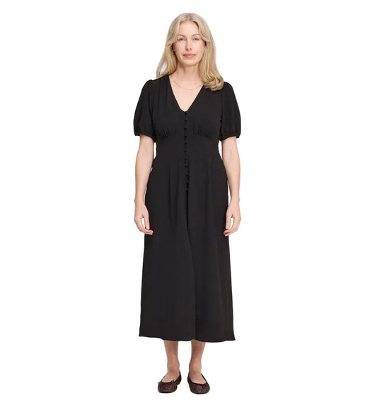 Women's Black Button Through Rose Midi Dress