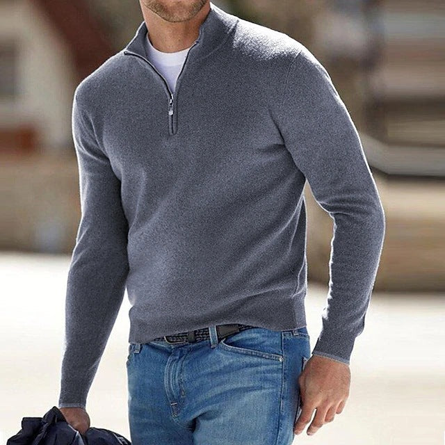 Solomon | Men's Jumper Quarter-Zip Wool-Blend Mock Neck Ribbed Knit Warm Soft Smart Casual Everyday Layering Autumn Winter