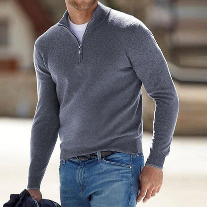 Solomon | Men's Jumper Quarter-Zip Wool-Blend Mock Neck Ribbed Knit Warm Soft Smart Casual Everyday Layering Autumn Winter
