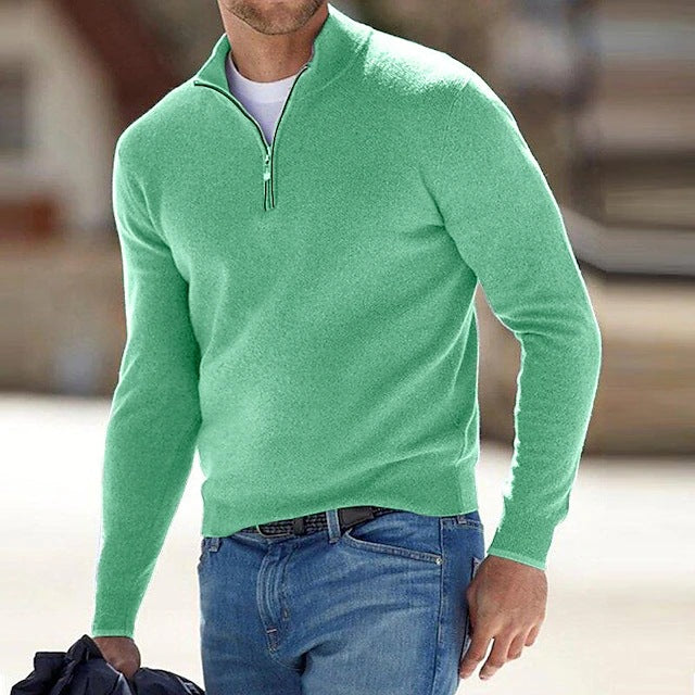 Solomon | Men's Jumper Quarter-Zip Wool-Blend Mock Neck Ribbed Knit Warm Soft Smart Casual Everyday Layering Autumn Winter