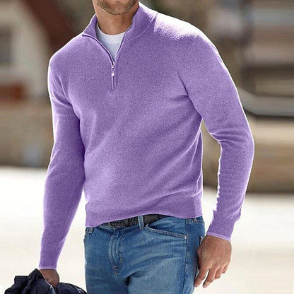Solomon | Men's Jumper Quarter-Zip Wool-Blend Mock Neck Ribbed Knit Warm Soft Smart Casual Everyday Layering Autumn Winter