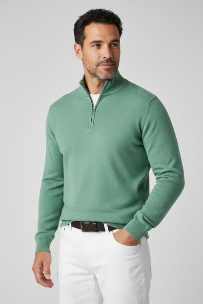 Solomon | Men's Jumper Quarter-Zip Wool-Blend Mock Neck Ribbed Knit Warm Soft Smart Casual Everyday Layering Autumn Winter