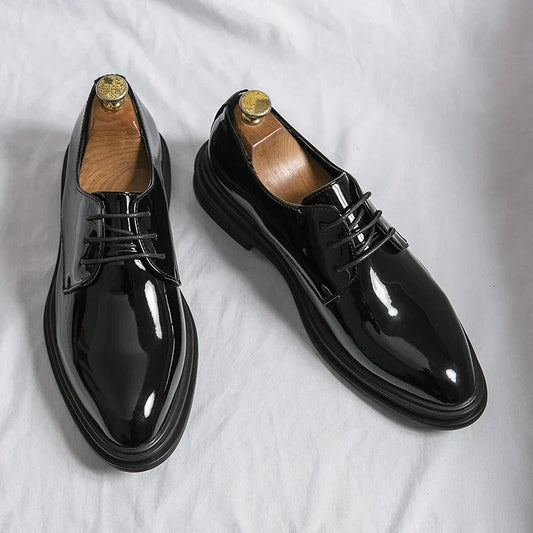 Dorian | Men's Derby Shoes Black Patent Leather Lace-Up Cushioned Smart Formal Occasion Business Wedding Versatile Refined Classic