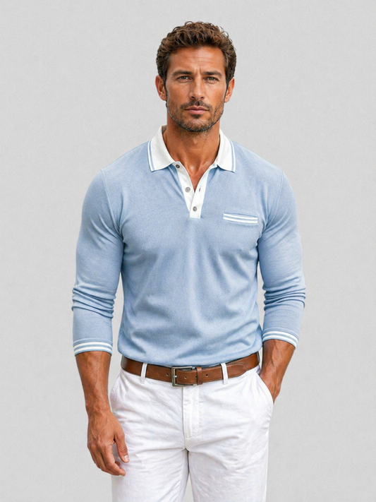 Jasper | Men's Polo Shirt Long-Sleeve Knit Classic Collar Breathable Tailored Smart Casual Everyday Versatile Comfort Clean