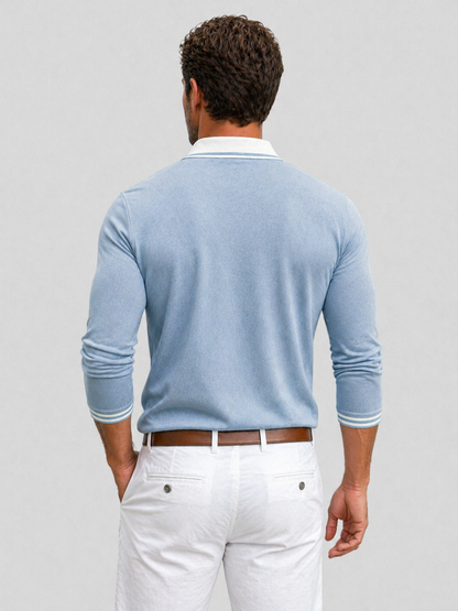 Jasper | Men's Polo Shirt Long-Sleeve Knit Classic Collar Breathable Tailored Smart Casual Everyday Versatile Comfort Clean