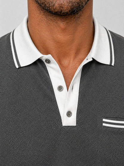 Jasper | Men's Polo Shirt Long-Sleeve Knit Classic Collar Breathable Tailored Smart Casual Everyday Versatile Comfort Clean