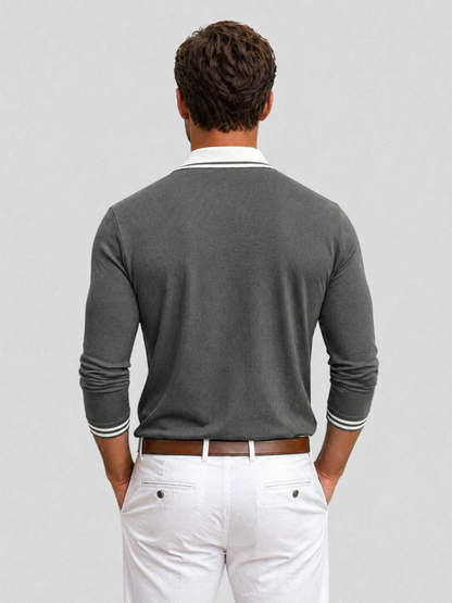 Jasper | Men's Polo Shirt Long-Sleeve Knit Classic Collar Breathable Tailored Smart Casual Everyday Versatile Comfort Clean