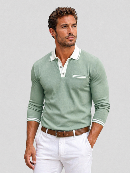 Jasper | Men's Polo Shirt Long-Sleeve Knit Classic Collar Breathable Tailored Smart Casual Everyday Versatile Comfort Clean