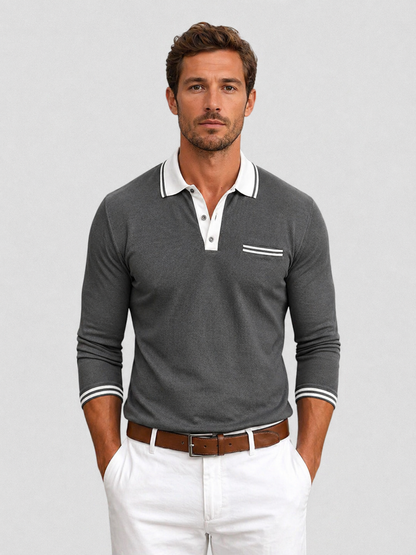 Jasper | Men's Polo Shirt Long-Sleeve Knit Classic Collar Breathable Tailored Smart Casual Everyday Versatile Comfort Clean