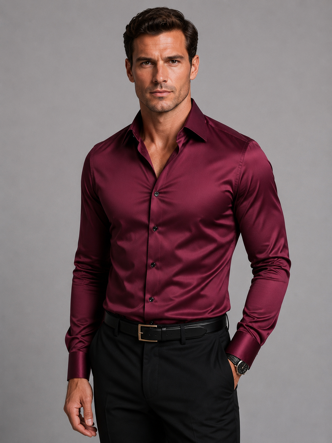 Victor | Men's Shirt Slim Fit Satin Feel Stretch Tailored Button Smart Casual Everyday Occasion Versatile Clean Refined Modern