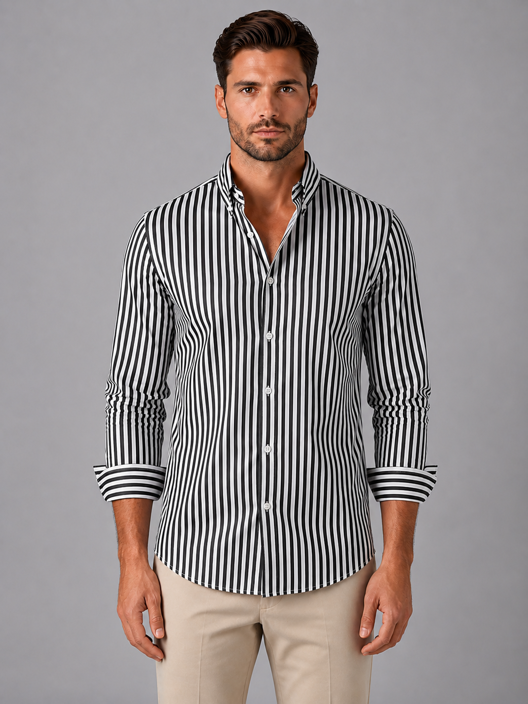 Montgomery | Men's Shirt Striped Long-Sleeve Button Up Tailored Breathable Smart Casual Everyday Versatile Clean Comfort Modern
