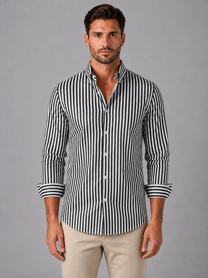 Montgomery | Men's Shirt Striped Long-Sleeve Button Up Tailored Breathable Smart Casual Everyday Versatile Clean Comfort Modern