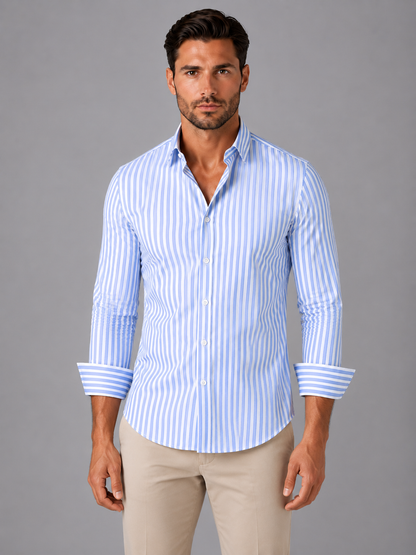 Montgomery | Men's Shirt Striped Long-Sleeve Button Up Tailored Breathable Smart Casual Everyday Versatile Clean Comfort Modern