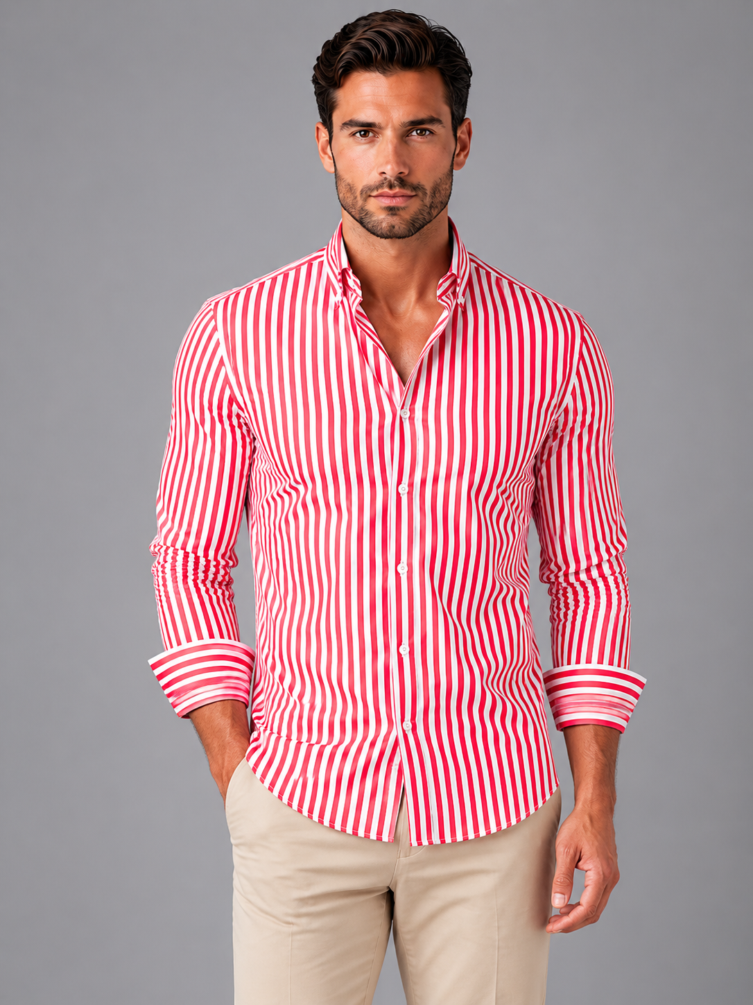 Montgomery | Men's Shirt Striped Long-Sleeve Button Up Tailored Breathable Smart Casual Everyday Versatile Clean Comfort Modern