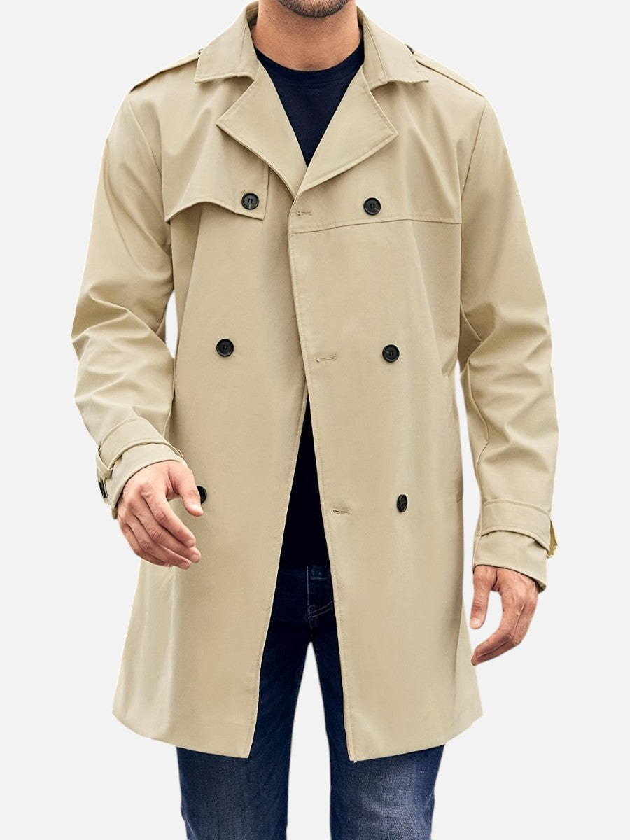 Preston | Men's Trench Coat Double-Breasted Tailored Wool-Blend Structured Longline Belted Heritage Smart Formal Occasion Winter