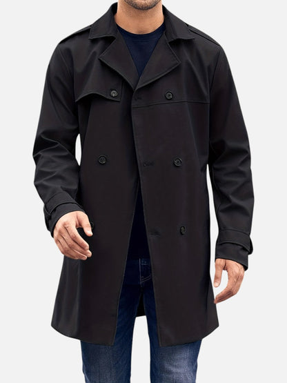 Preston | Men's Trench Coat Double-Breasted Tailored Wool-Blend Structured Longline Belted Heritage Smart Formal Occasion Winter