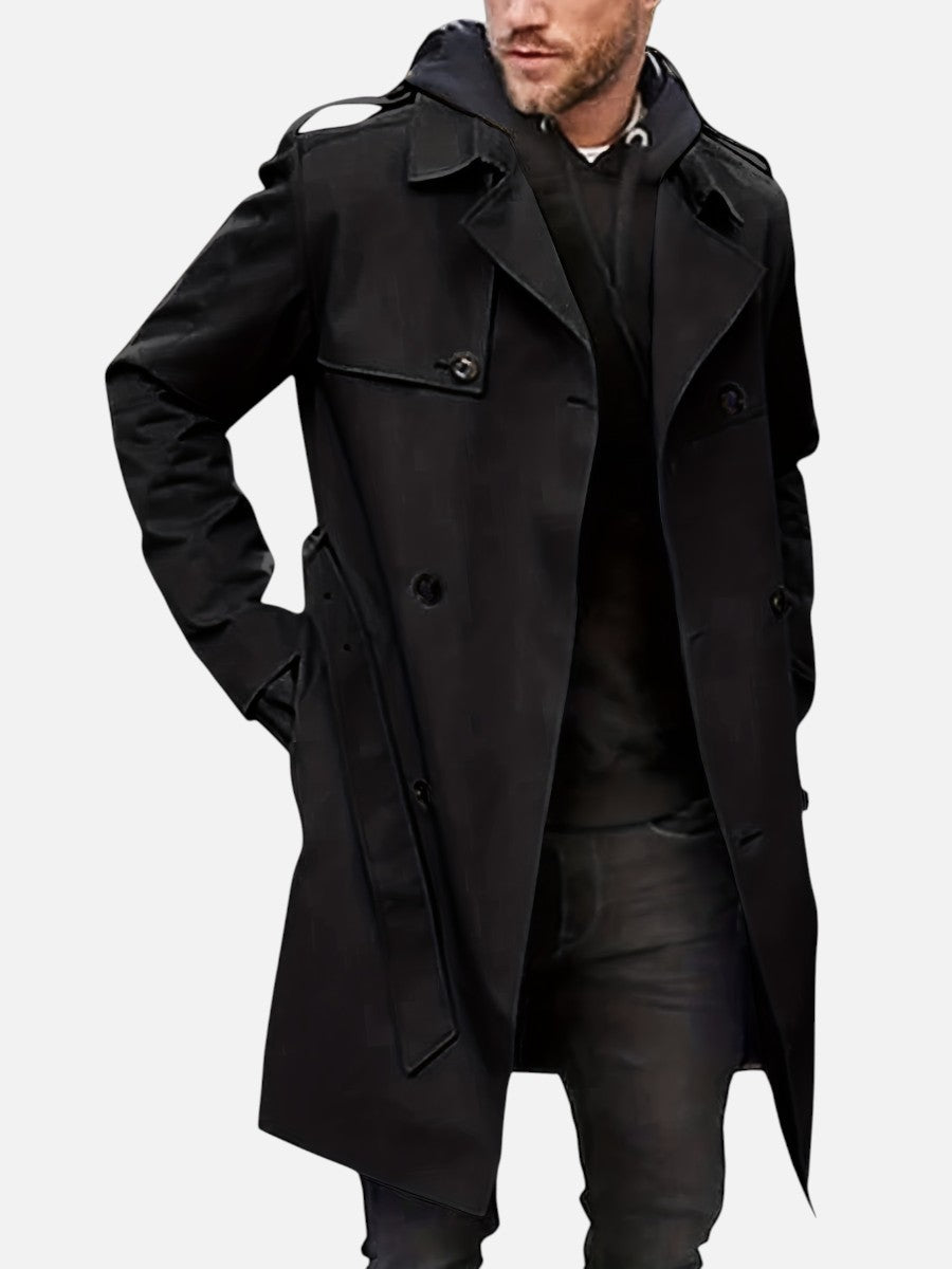 Preston | Men's Trench Coat Double-Breasted Tailored Wool-Blend Structured Longline Belted Heritage Smart Formal Occasion Winter