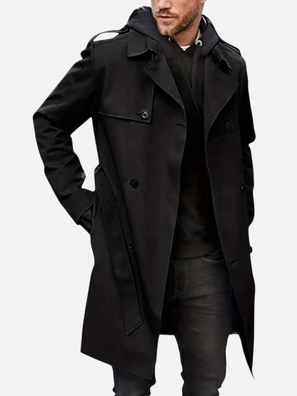 Preston | Men's Trench Coat Double-Breasted Tailored Wool-Blend Structured Longline Belted Heritage Smart Formal Occasion Winter