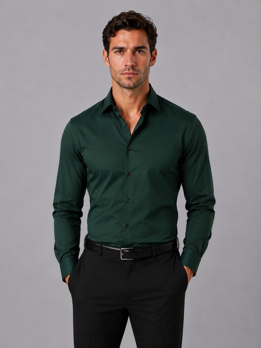 Ambrose | Men's Dress Shirt Slim Fit Long-Sleeve Tailored Button Smart Formal Occasion Business Wedding Versatile Clean Refined