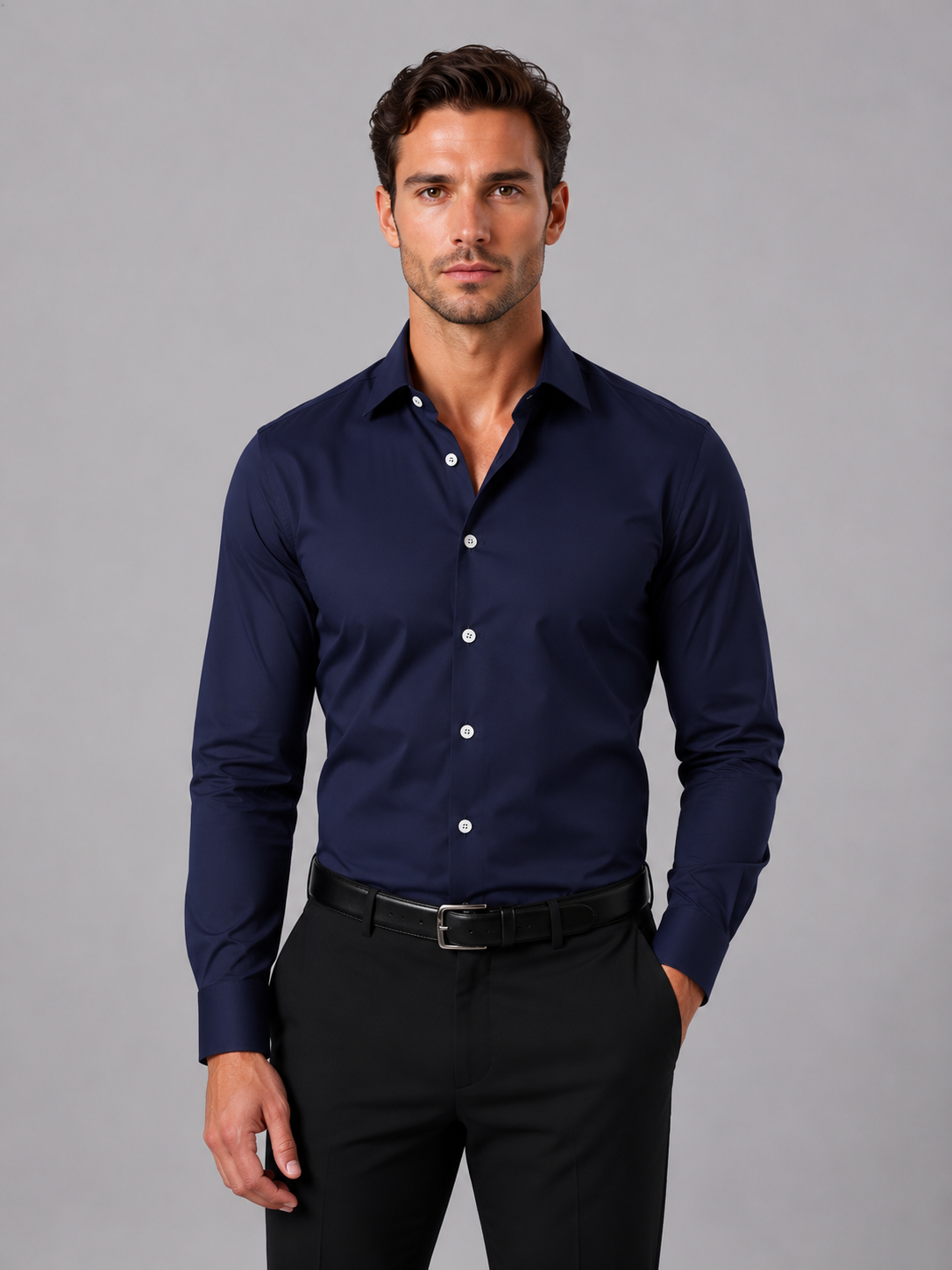 Ambrose | Men's Dress Shirt Slim Fit Long-Sleeve Tailored Button Smart Formal Occasion Business Wedding Versatile Clean Refined