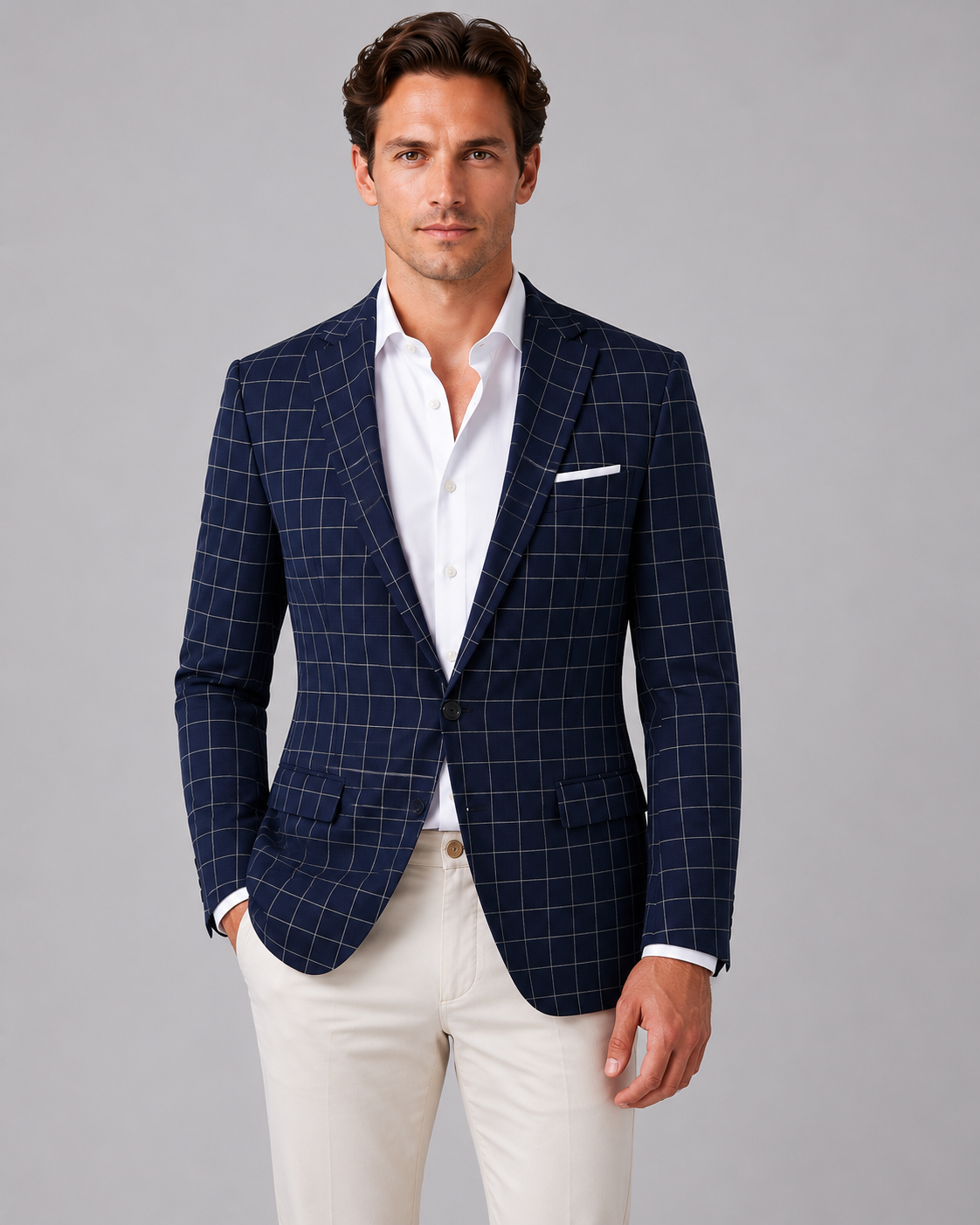Ulysses | Men's Blazer Windowpane Tailored Structured Lightweight Smart Formal Occasion Business Wedding Refined Layering