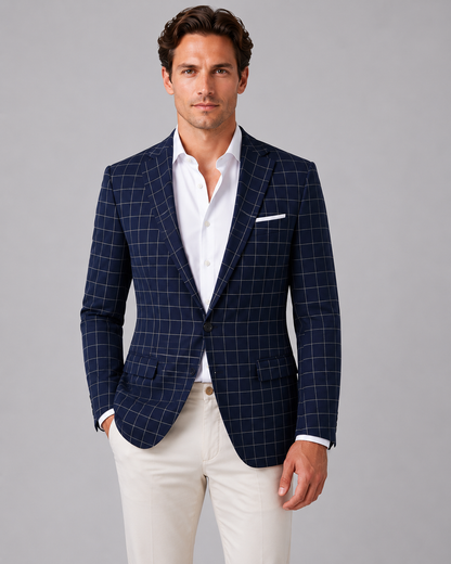 Ulysses | Men's Blazer Windowpane Tailored Structured Lightweight Smart Formal Occasion Business Wedding Refined Layering