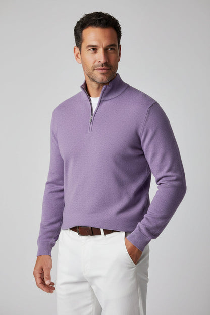 Solomon | Men's Jumper Quarter-Zip Wool-Blend Mock Neck Ribbed Knit Warm Soft Smart Casual Everyday Layering Autumn Winter