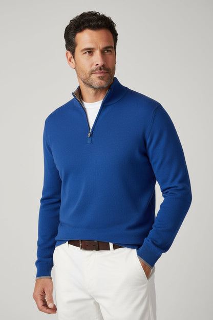 Solomon | Men's Jumper Quarter-Zip Wool-Blend Mock Neck Ribbed Knit Warm Soft Smart Casual Everyday Layering Autumn Winter