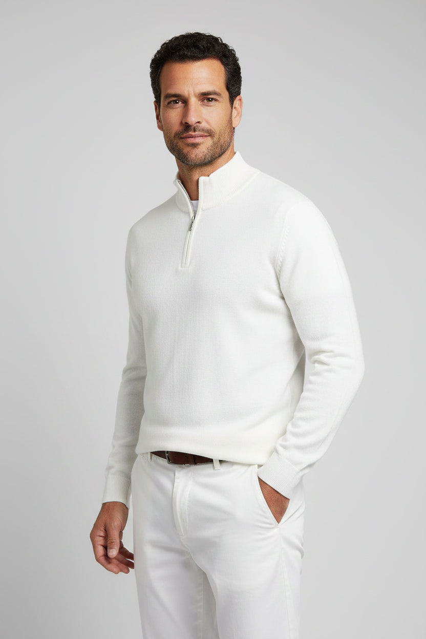 Solomon | Men's Jumper Quarter-Zip Wool-Blend Mock Neck Ribbed Knit Warm Soft Smart Casual Everyday Layering Autumn Winter