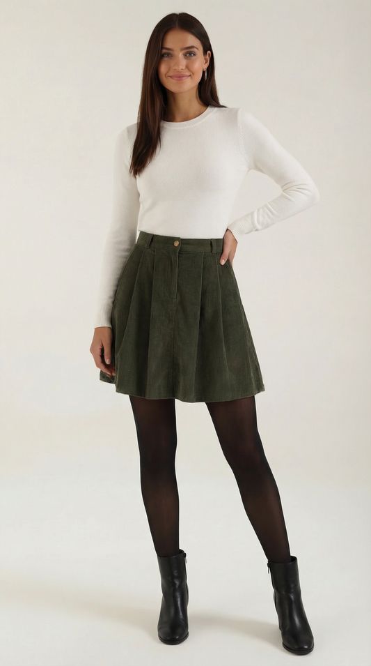 Women's Pleated Corduroy Mini Skirt