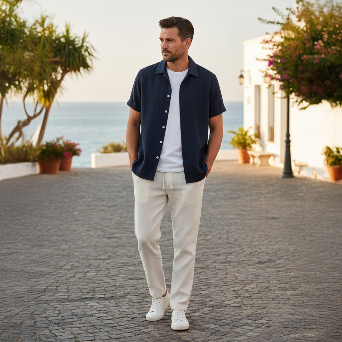 Men's Linen Set Summer Shirt and Trousers
