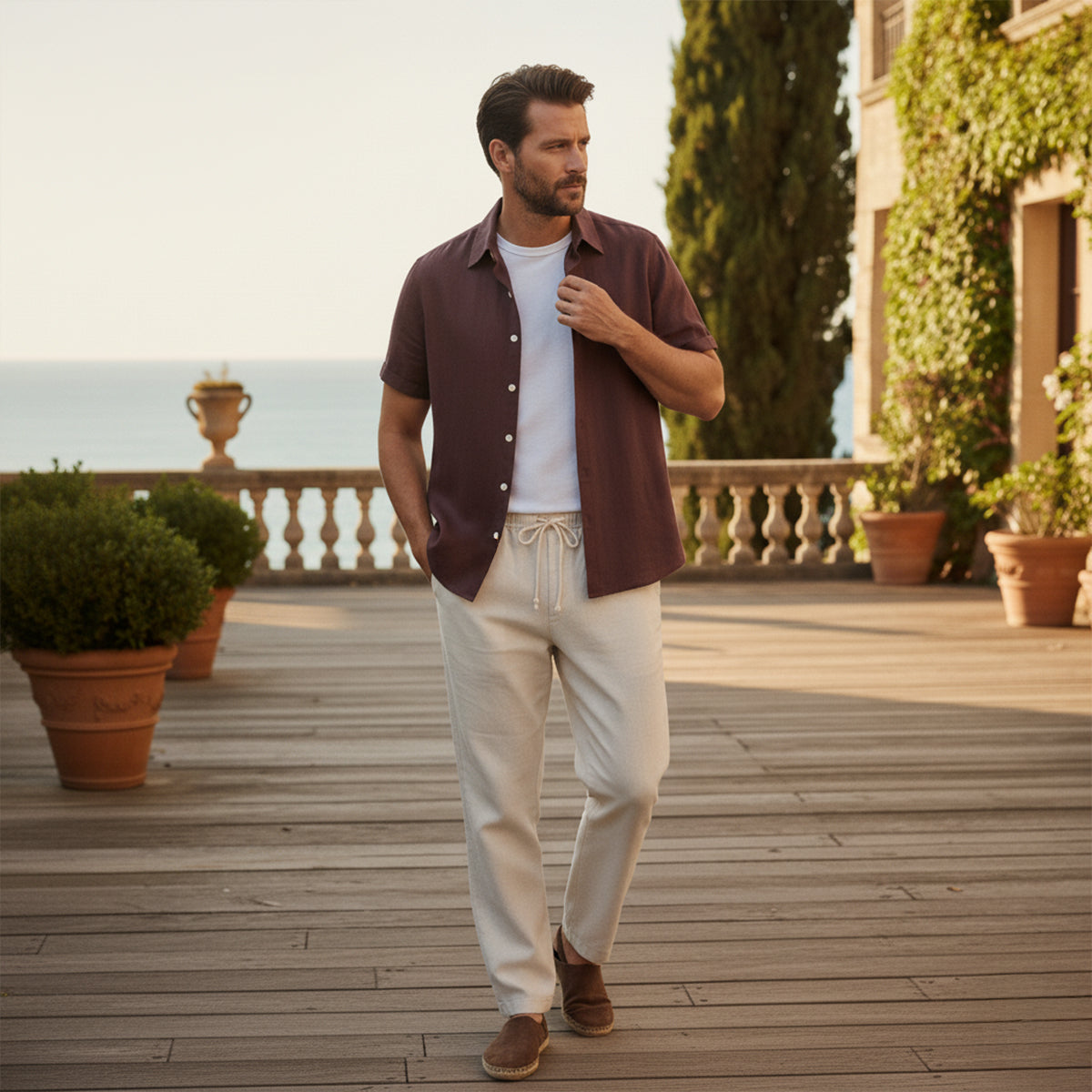 Men's Linen Set Summer Shirt and Trousers