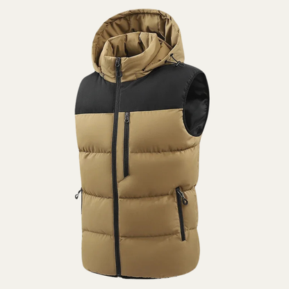 Men's Warm Hooded Winter Puffer Vest with Zip Pockets