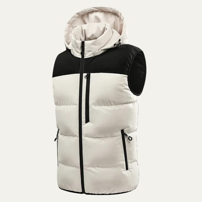 Men's Warm Hooded Winter Puffer Vest with Zip Pockets