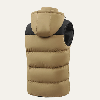 Men's Warm Hooded Winter Puffer Vest with Zip Pockets