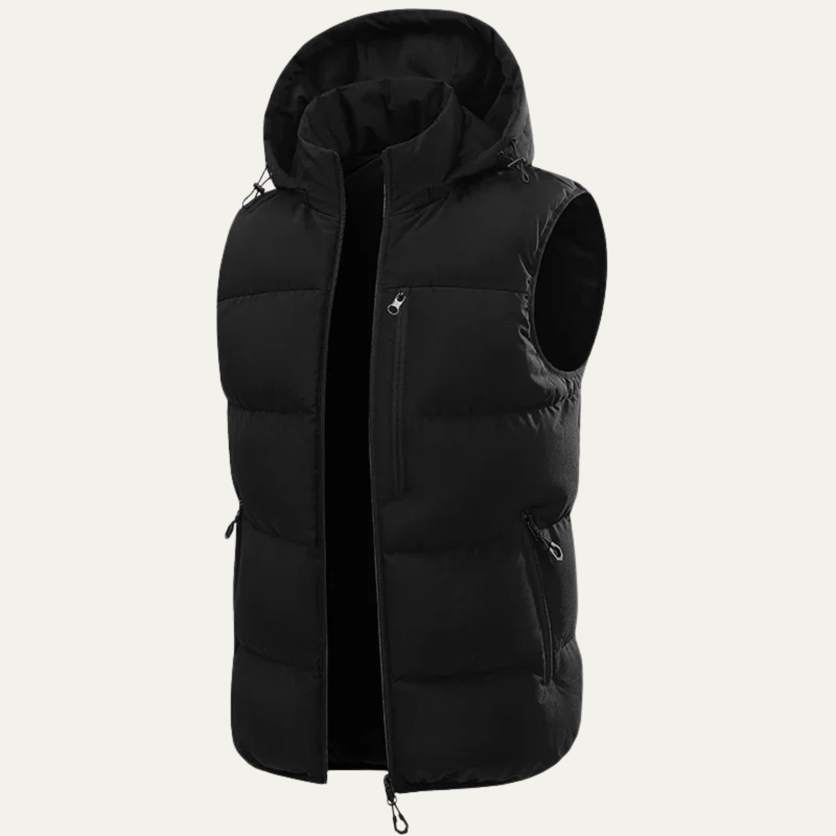 Men's Warm Hooded Winter Puffer Vest with Zip Pockets