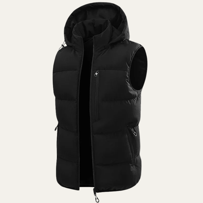Men's Warm Hooded Winter Puffer Vest with Zip Pockets