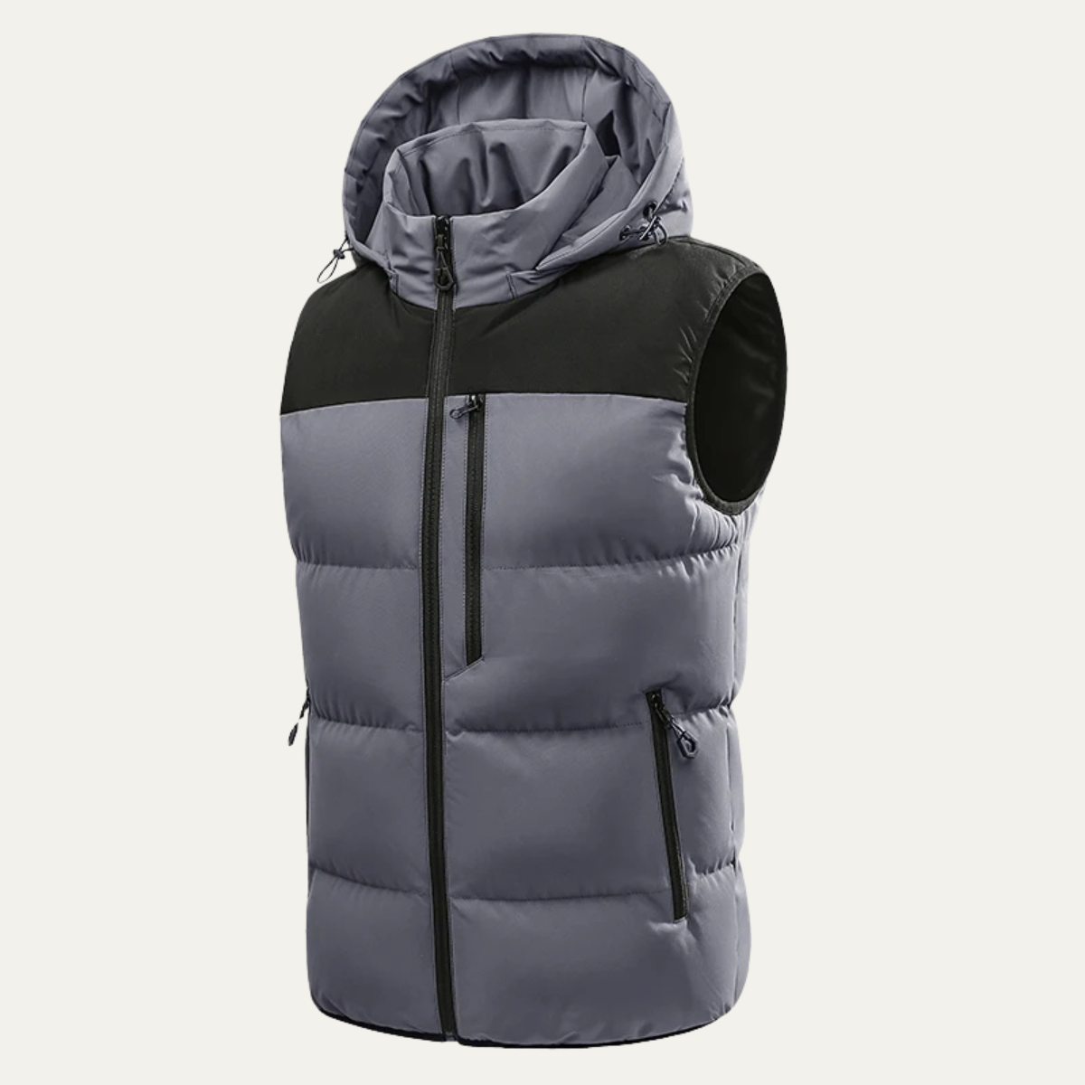 Men's Warm Hooded Winter Puffer Vest with Zip Pockets