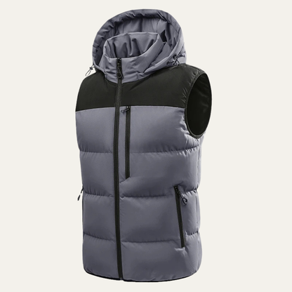 Men's Warm Hooded Winter Puffer Vest with Zip Pockets