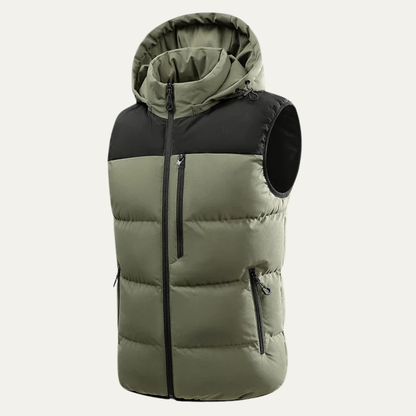 Men's Warm Hooded Winter Puffer Vest with Zip Pockets