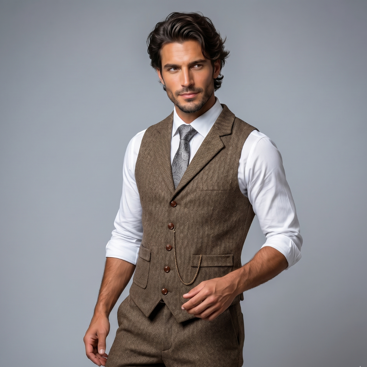 Men's Classic Tailored Tweed Waistcoat Gilet