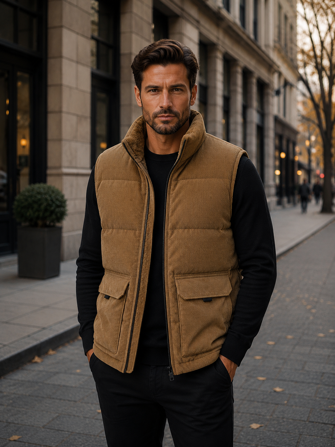 Men's Corduroy Warm Padded Puffer Vest