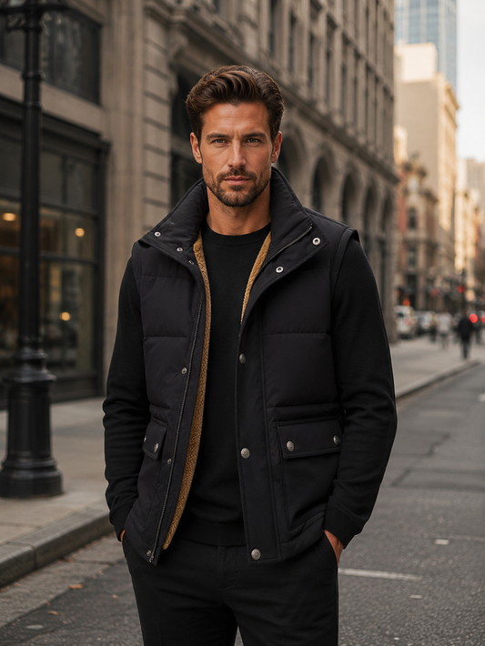 Men's Winter Puffer Gilet Warm Fleece Lined Vest with Pockets