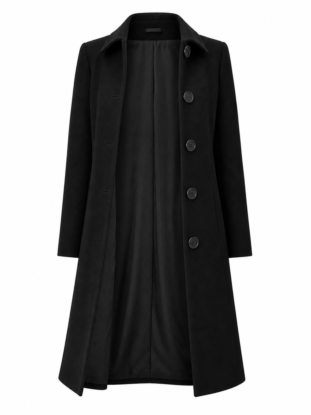 Isla | Women's Coat Classic Collar Single-Breasted Long Button - Black