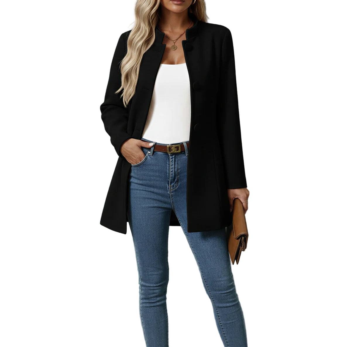 Women's Stand-Collar Single Breasted Long Coat