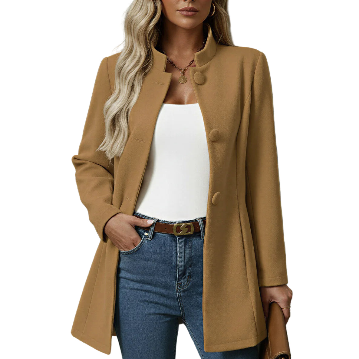 Women's Stand-Collar Single Breasted Long Coat