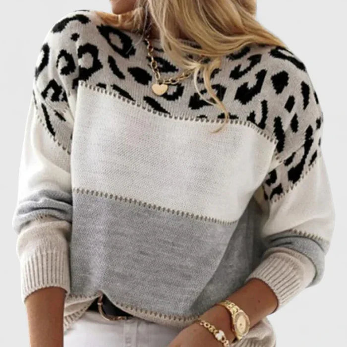 Women's Leopard Colorblock Soft Knit Sweater