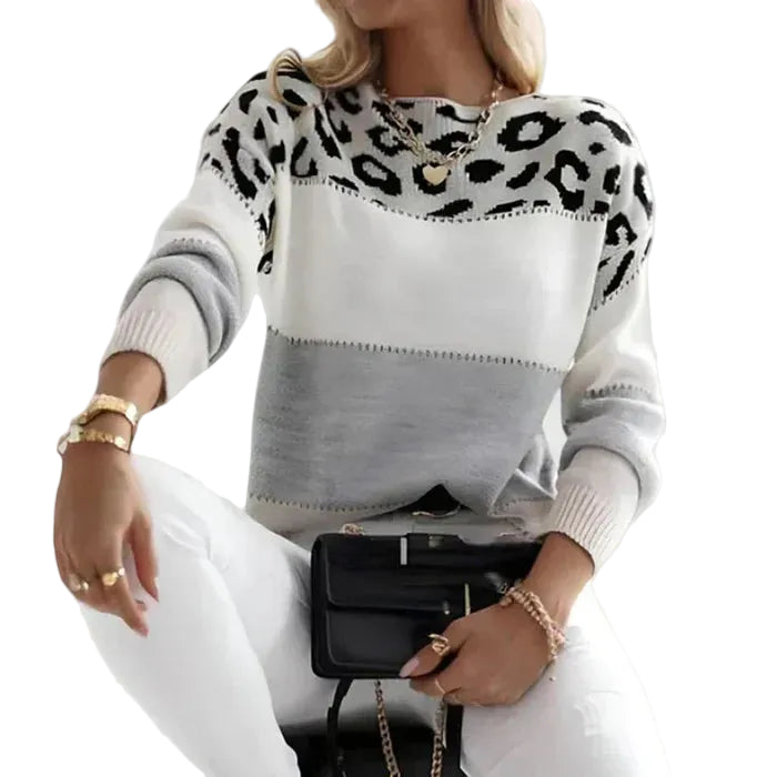 Women's Leopard Colorblock Soft Knit Sweater