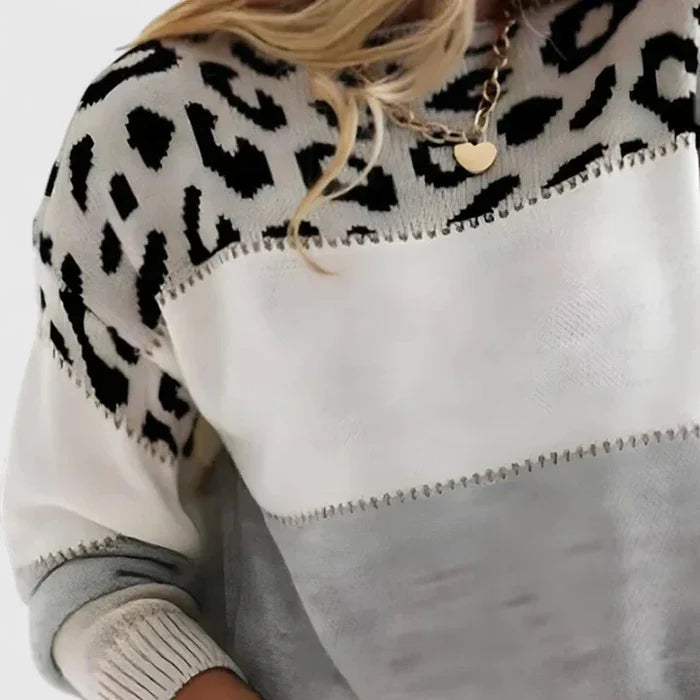 Women's Leopard Colorblock Soft Knit Sweater